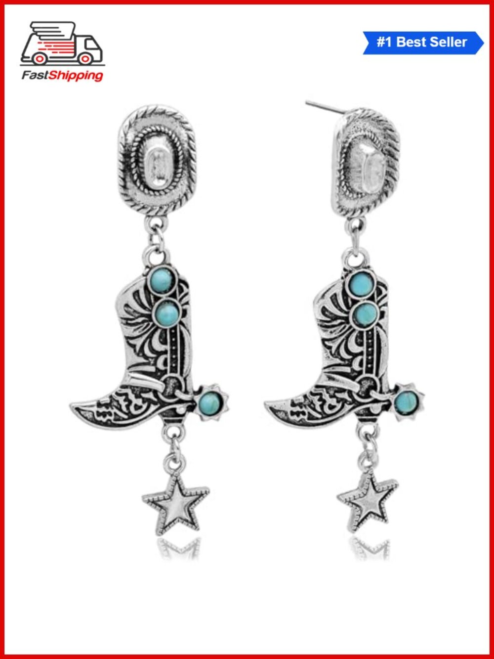 ✨ Western Cowgirl Boots Earrings Texas Spur Dangle Drop Rodeo Boho Fancy Dress
